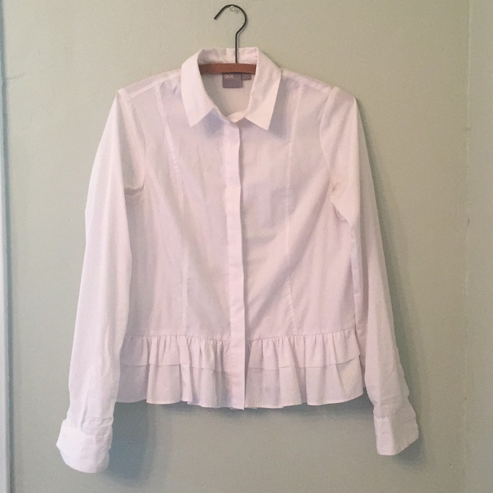 ASOS Ruffle Peplum White Button-Down Shirt 2